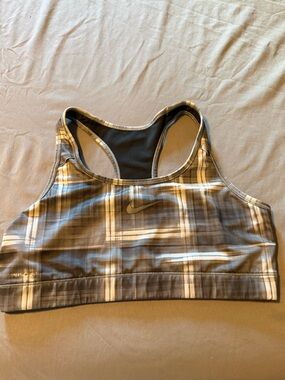 Nike Plaid Racerback Sports Bra - Gray & White